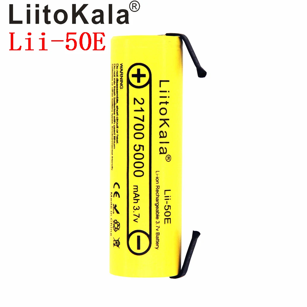 Liitokala Lii-50E 21700 5000 mah li-ni bateria 3.7 v 40a para alta descarga mod/kit 3.7 v 15a moc + diy nicke