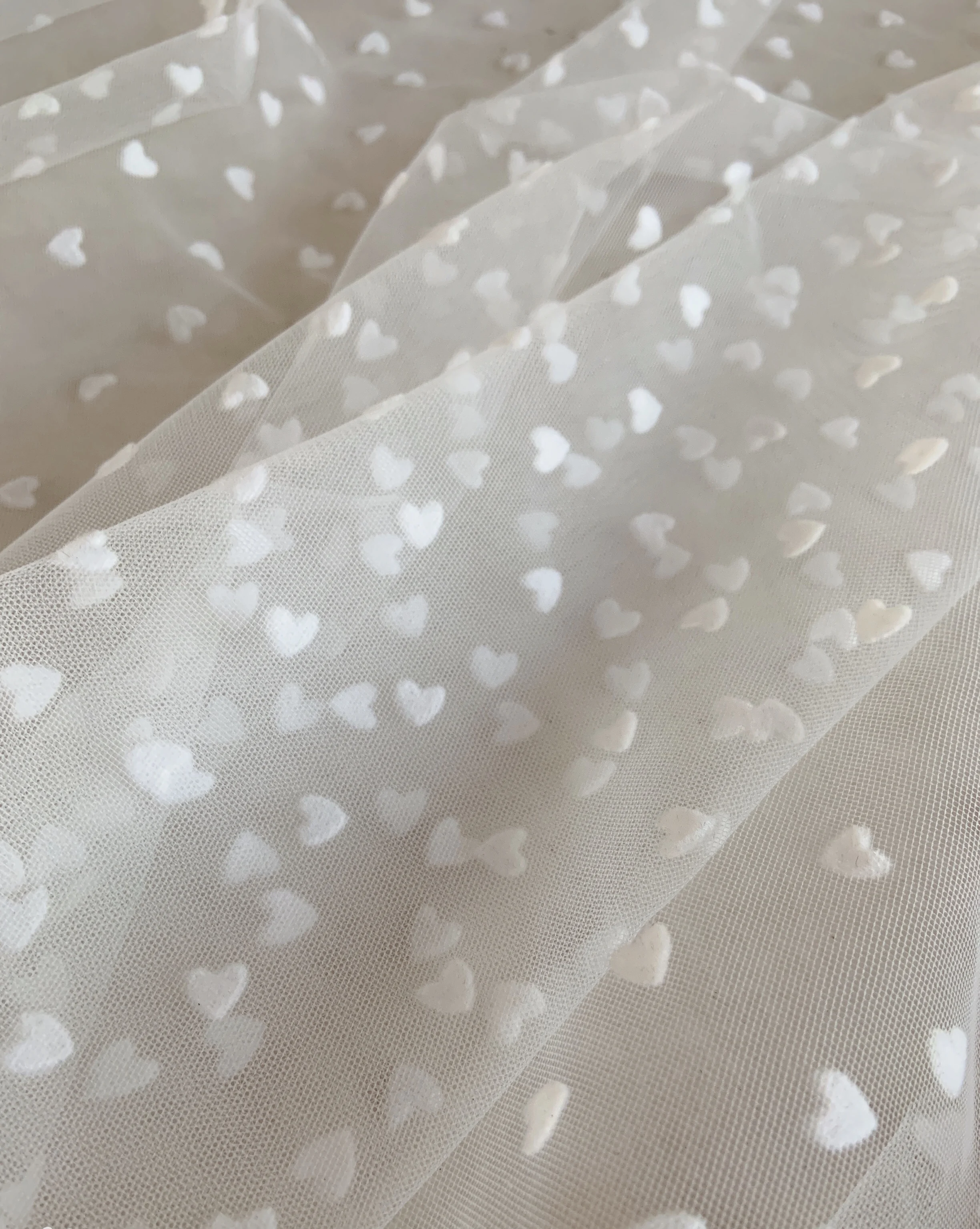 3 yard Off White Tulle Lace Fabric With Velvet Hearts Tulle Mesh Fabric With Velvet Dot New Arrival