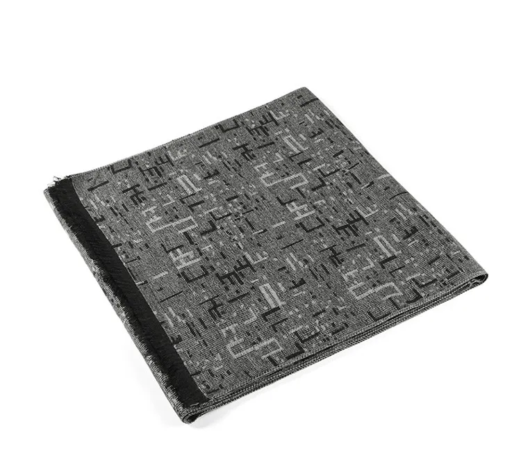 2024 Autumn Winter Men\'s Scarf Cotton Cashmere Man Scarves Black Gray Mens Neckcheif Scarfs Shawls Classic Vintage Scarf for Men