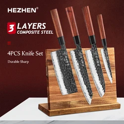 HEZHEN 4-5PC Kitchen Knife Set Chef Utility Stainless Steel 3 Layers Composite Steel Santoku Nakiri Kitchen Accessories