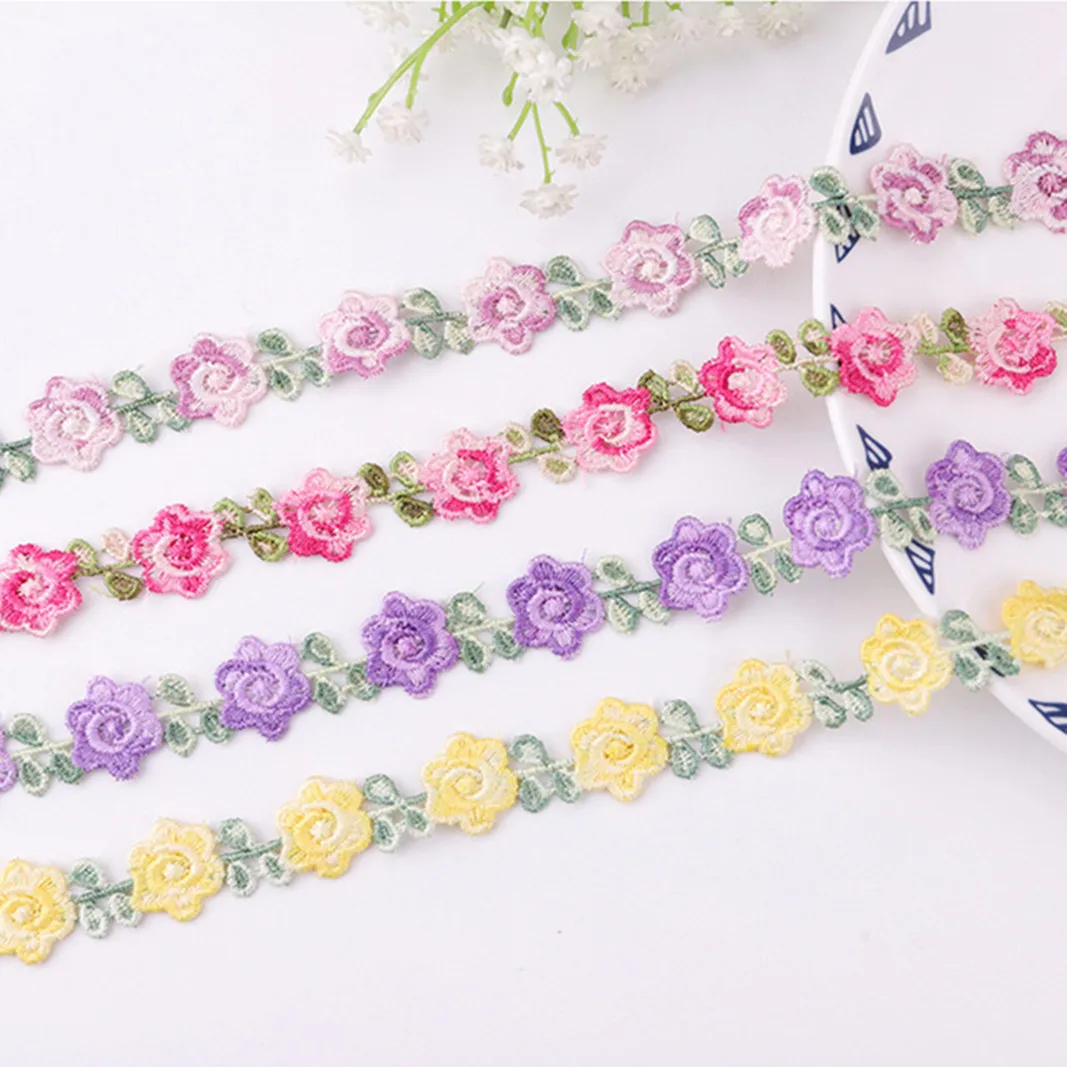 1/3/5Y Colorful Plum Bossom Flower Lace Trim For Knitting Wedding Embroidered Ribbon DIY Handmade Patchwork Sewing Supplies Craf