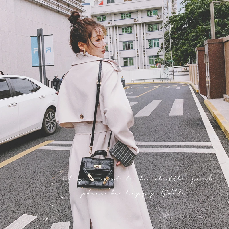 

Brand Pop Fashion Women Trench Coat Double-Breasted Long Beige Duster Coat for Lady Outerwear Spring Autumn Female Clothes