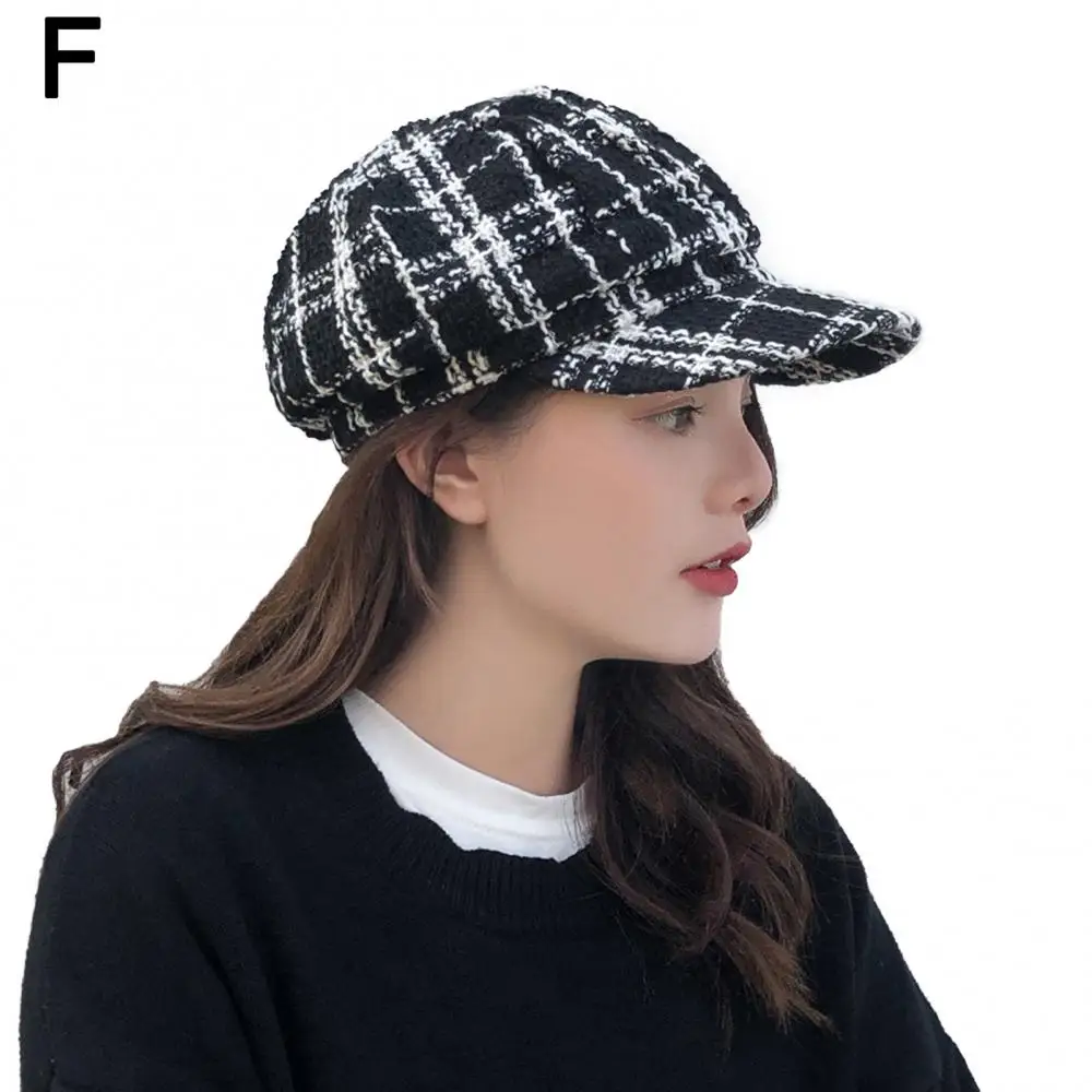 Vintage Men Women Visor Cap Plaid Warm French Hat Beret Hat Wide Brim Octagonal Cap Autumn Winter кепка женская