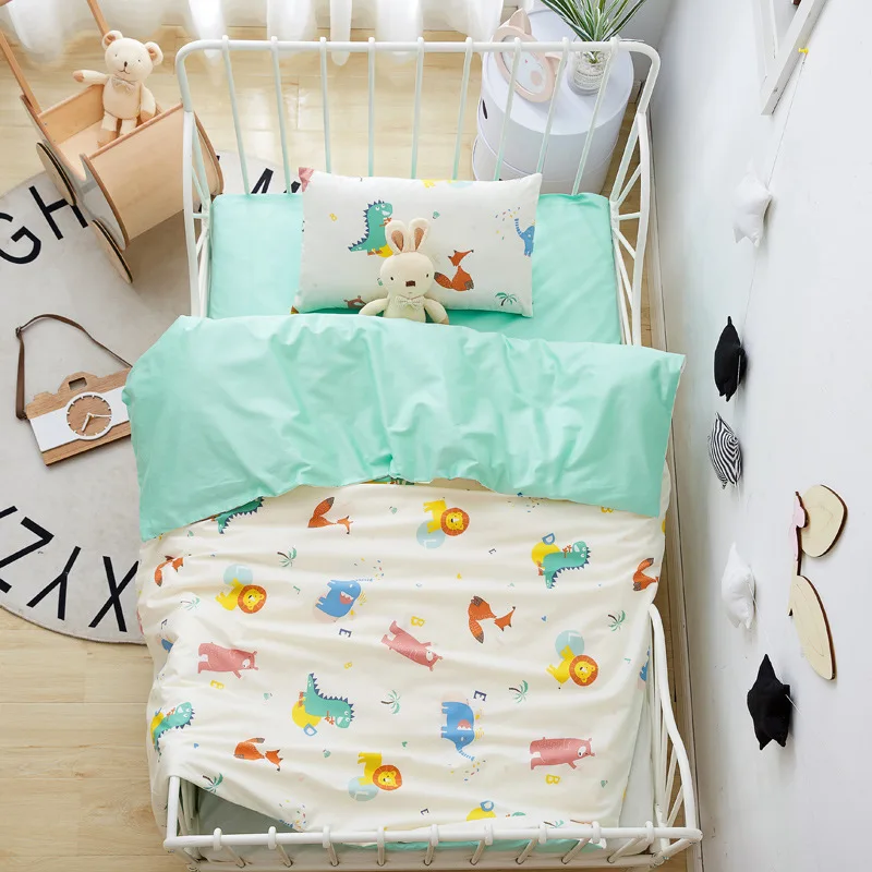 

3Pcs Dinosaur Baby Bedding Set Cotton Crib Bed Linen Kit Cartoon Animal Includes Pillowcase Bed Sheet Duvet Cover Without Filler