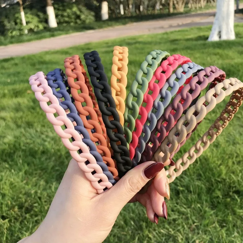 Vintage Headbands for Hair Woman Hair Band Simple Candy Color Chain Bezel for Hair Hair Hoop Headband Bezel Hair Accessories