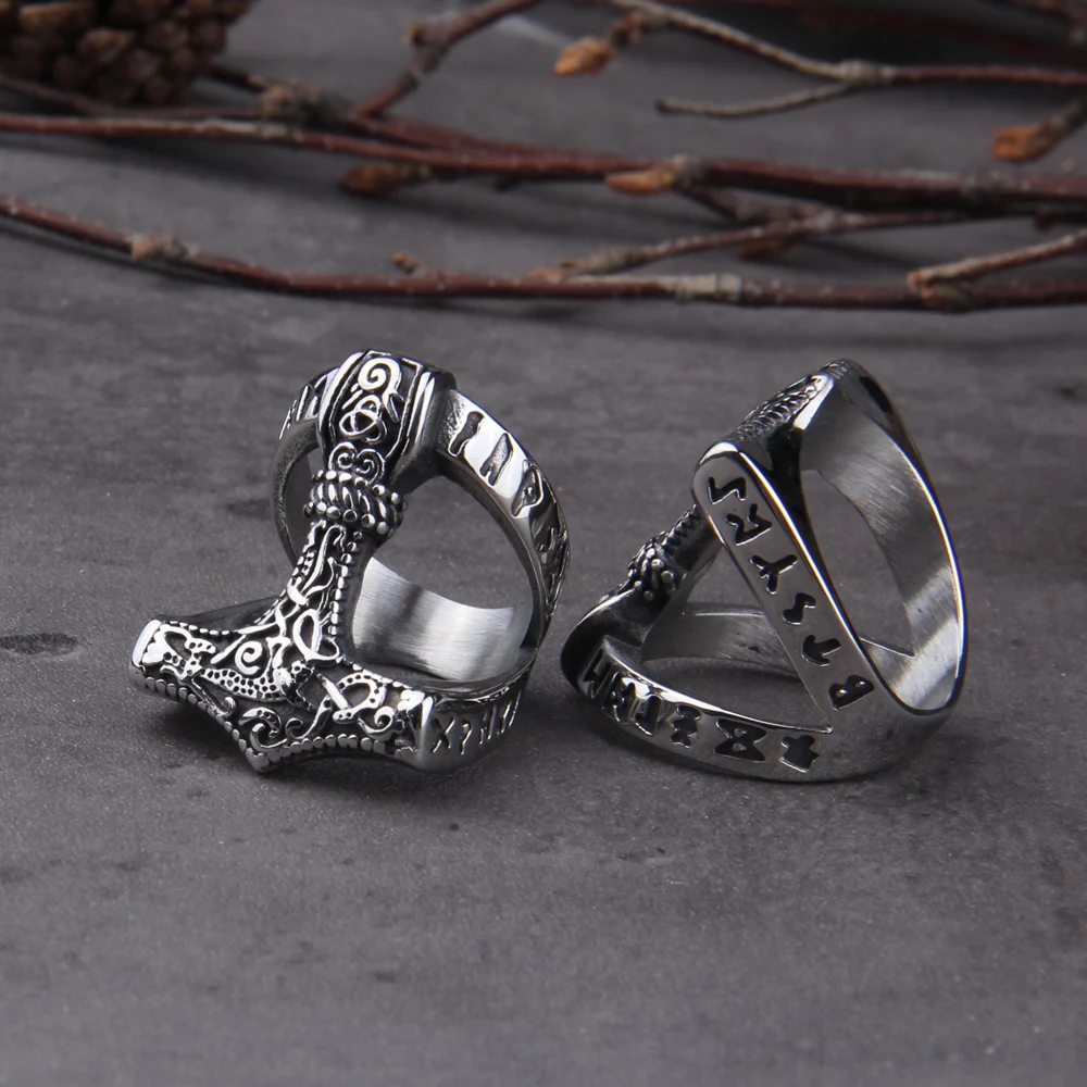 Stainless Steel Norse Viking Nordic Myth thor hammer High Quality fashion wholesale ring fashion jewelry