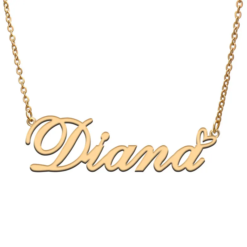 

Diana with Love Heart Name Necklace for Women Stainless Steel Jewelry Nameplate Pendant Femme Mother Child Girls Gift