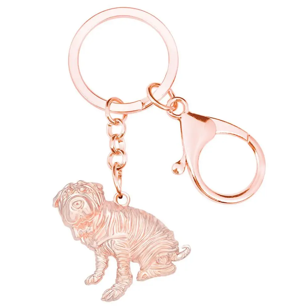 Bonsny Alloy Antique Gold Plated Shar Pei Dog Keychains Lovely Animal Keyring Jewelry For Women Men Kid Gift Purse Accessories