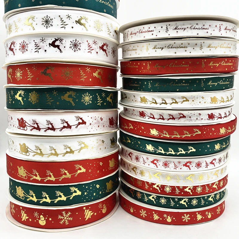 5yards 10mm 15mm 25mm Christmas Ribbon Printed Christmas Polyester Ribbon For Handmade Design Christmas Decoration Gift Packing