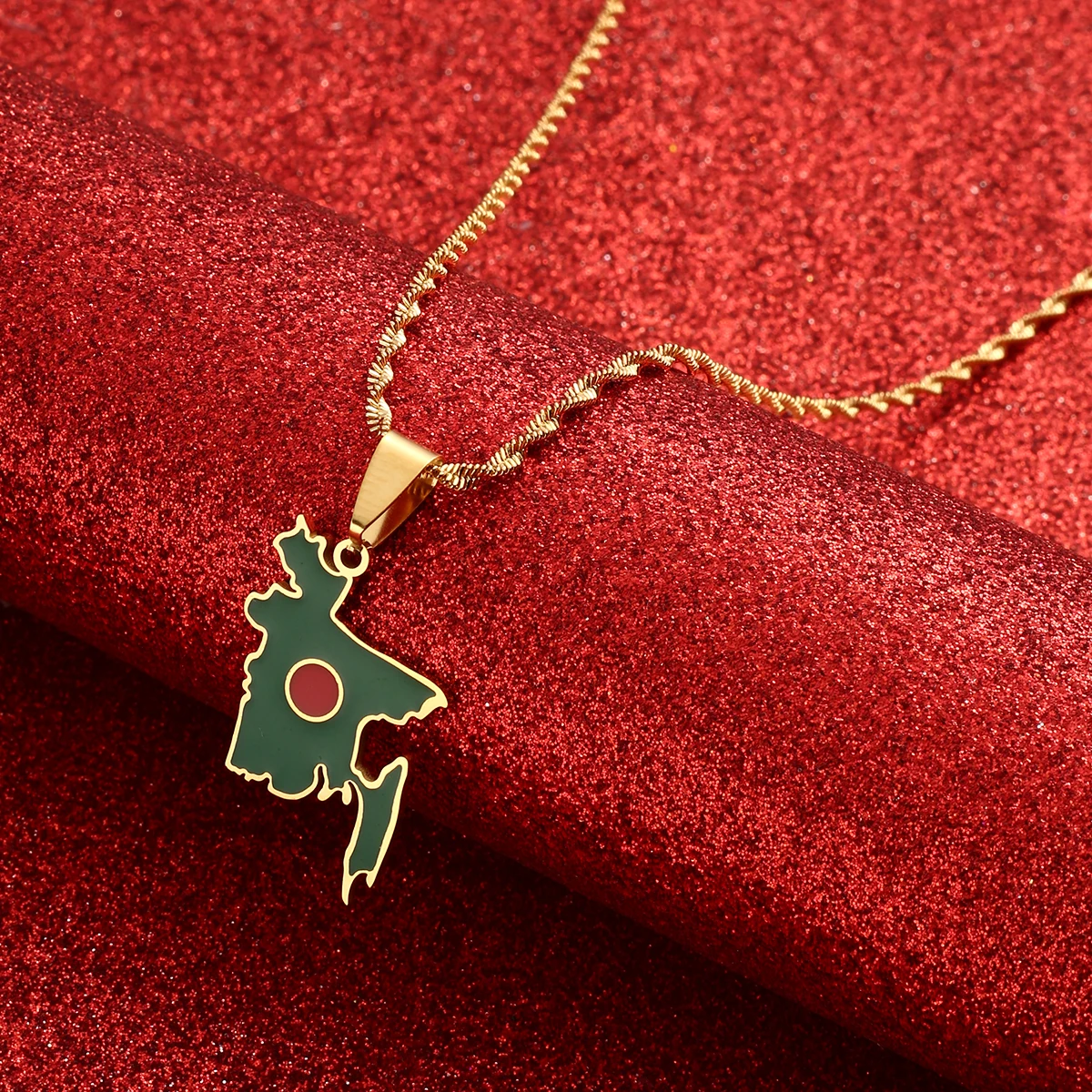 Map of Bangladesh Flag Necklaces for Women Girls Stainless Steel Bangladeshi Maps Chains Bengali