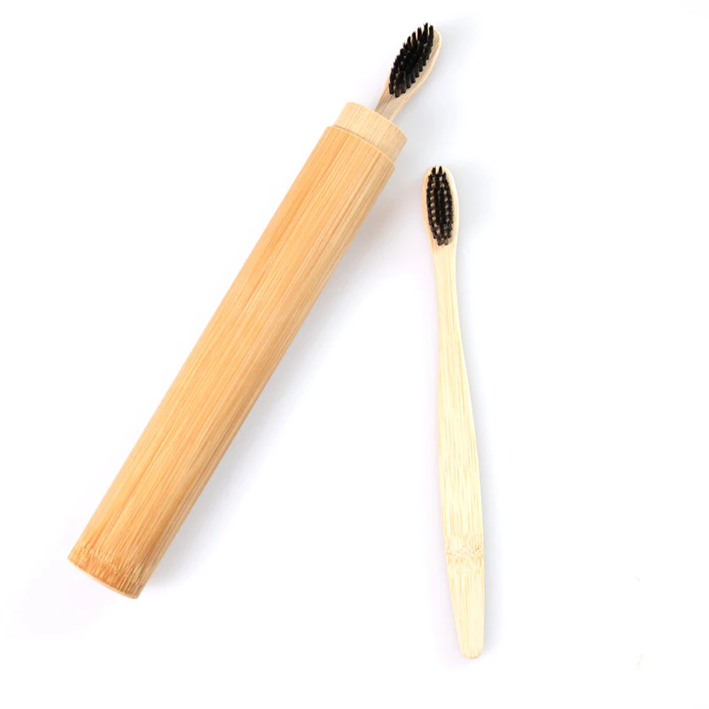 Ensemble de brosses à dents en bambou naturel pour adultes et enfants, support de voyage portable en option, étui en bambou lavable sans BPA, 1 jeu