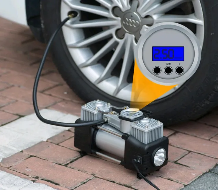 Kit di gonfiaggio pneumatici per auto compressore d'aria pompa di pressione 12V gonfiatore per pneumatici a doppio cilindro a doppio pistone veloce per impieghi gravosi