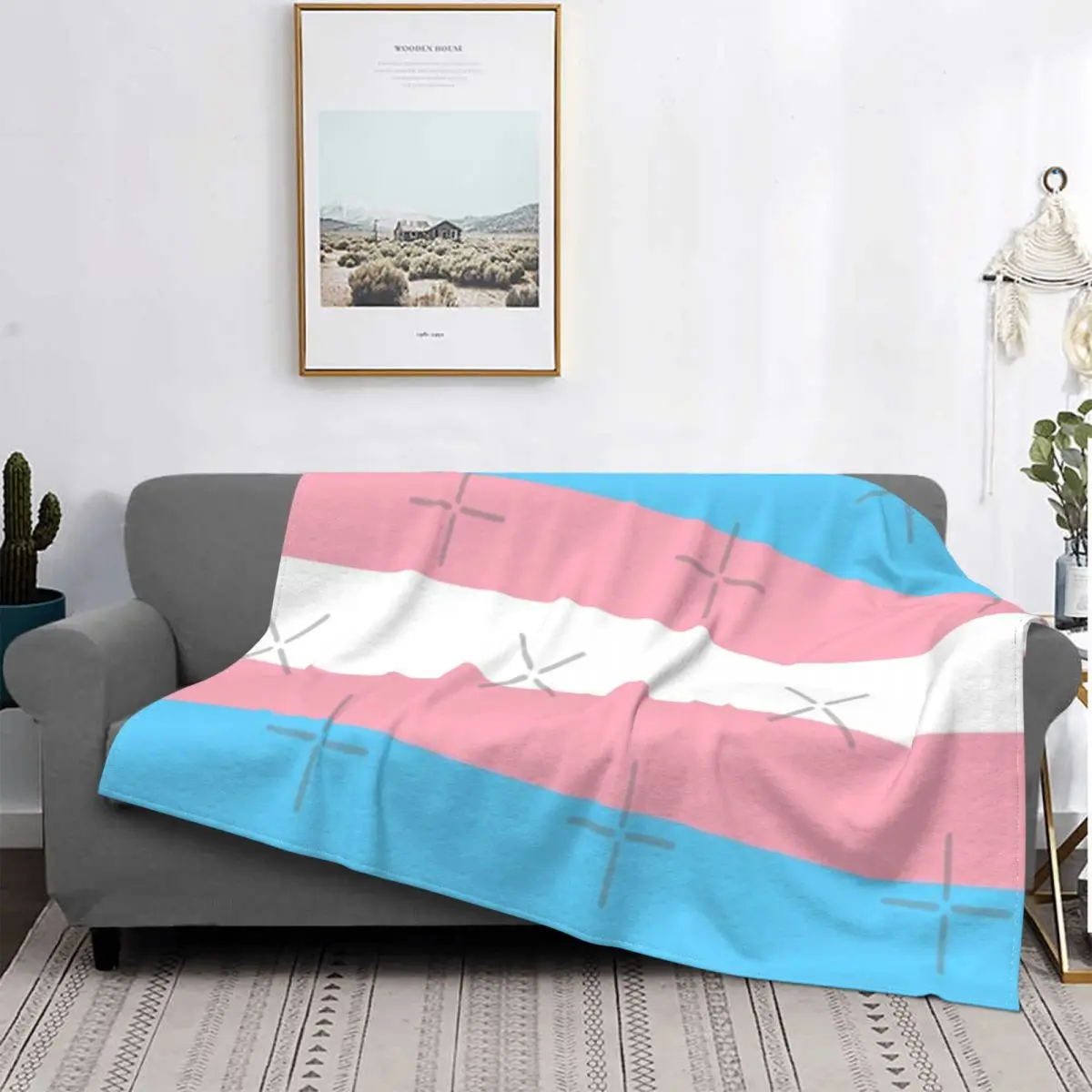 Manta con bandera del orgullo transgénero, colcha para cama a cuadros, manta Kawaii, 135