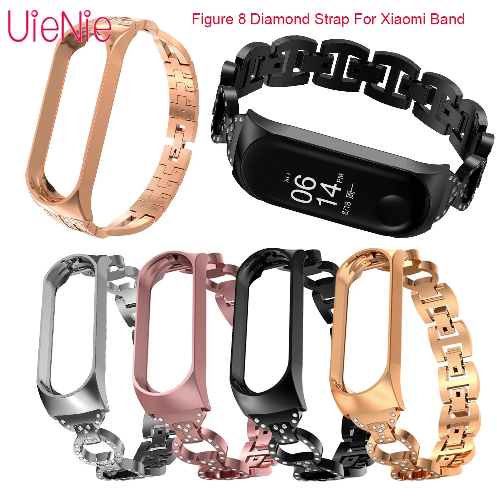 

8-Character Diamond Strap Bracelet Universal Watch Fashion Durable Replacement Stainless Wristband Accessories For Xiaomi Mi 3/4