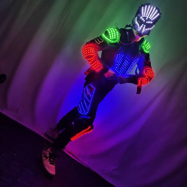 

Led lumious costume with mask Future space warrior armor christmas nightclub bar stage dance show wear