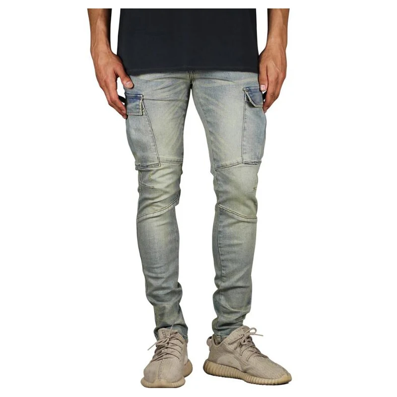 New Men\'s Multi Pocket Stretch Cargo Skinny Jeans