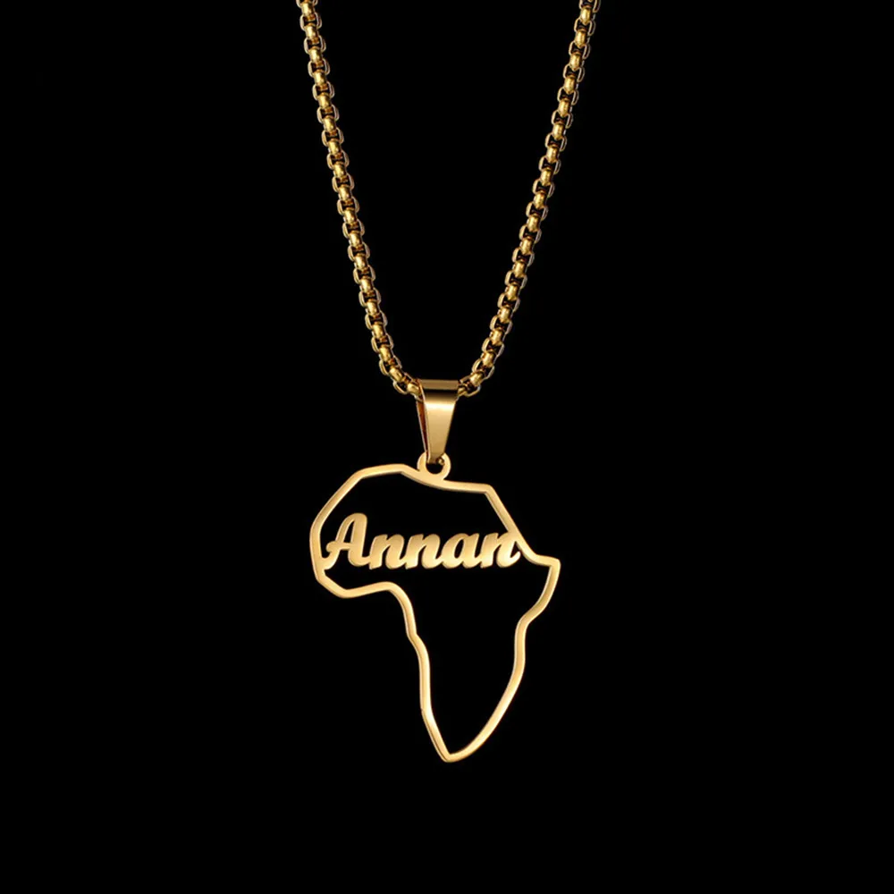 

New Map Of Africa Nameplate Pendant Stainless Steel Custom Name Necklace Personalized Hip Hop Men Necklace