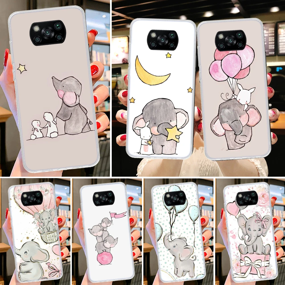 Cartoon Elephant Pink Phone Case For Xiaomi Poco X3 Nfc M3 F3 F1 Mi Note 10 Pro 11 Lite 11i 8 9 9T 10T CC9 A3 Cover Fundas Housi