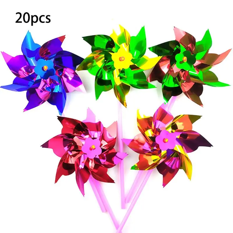 20 Pcs Lawn Pinwheels, Party Pinwheels Windmill Rainbow Pinwheel DIY Pinwheels Set for Kids Toy Garden Lawn Decor Random Color