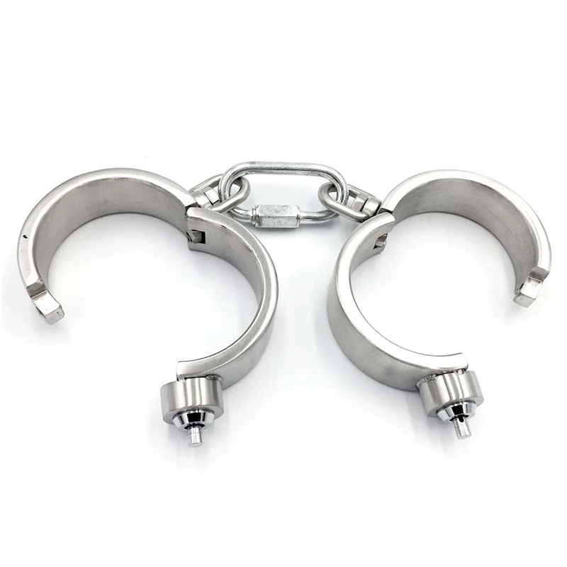 New Stainless Steel Lockable Connect Handcuffs Bondage Manacles Wrist Cuffs Restraints Shackles Sex Toys for Man Women Couples