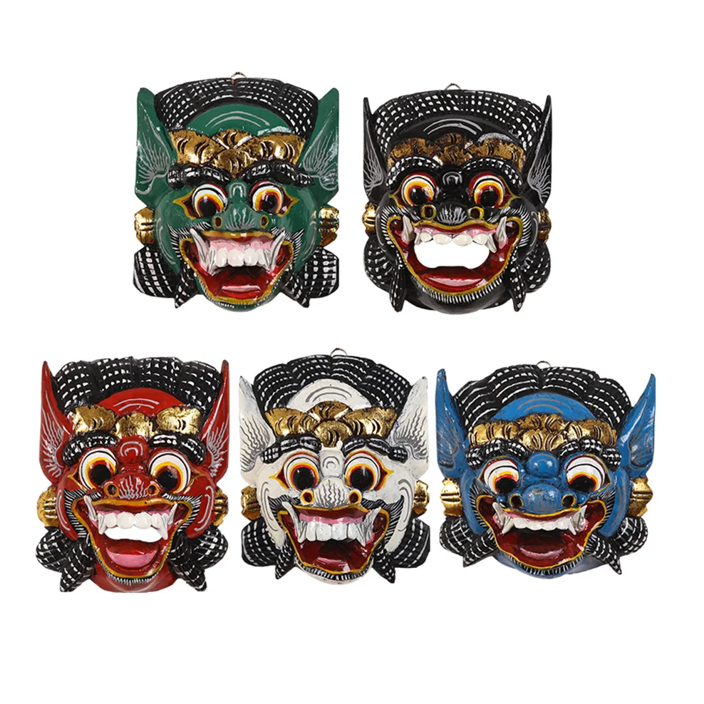 Thai Painted Wooden Mask Southeast Asia Carving Crafts Painted Face Mask Wall Decoration Background Wall Pendant Wall Hanging