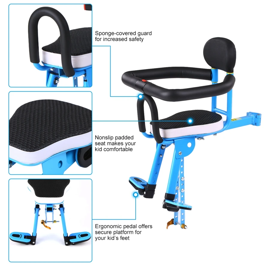 Bicycle Children Front Safety Seat Kids Saddle Bike Front Mount Saddle Child Seat Bicycle Saddle Cushion Mat Quick Release