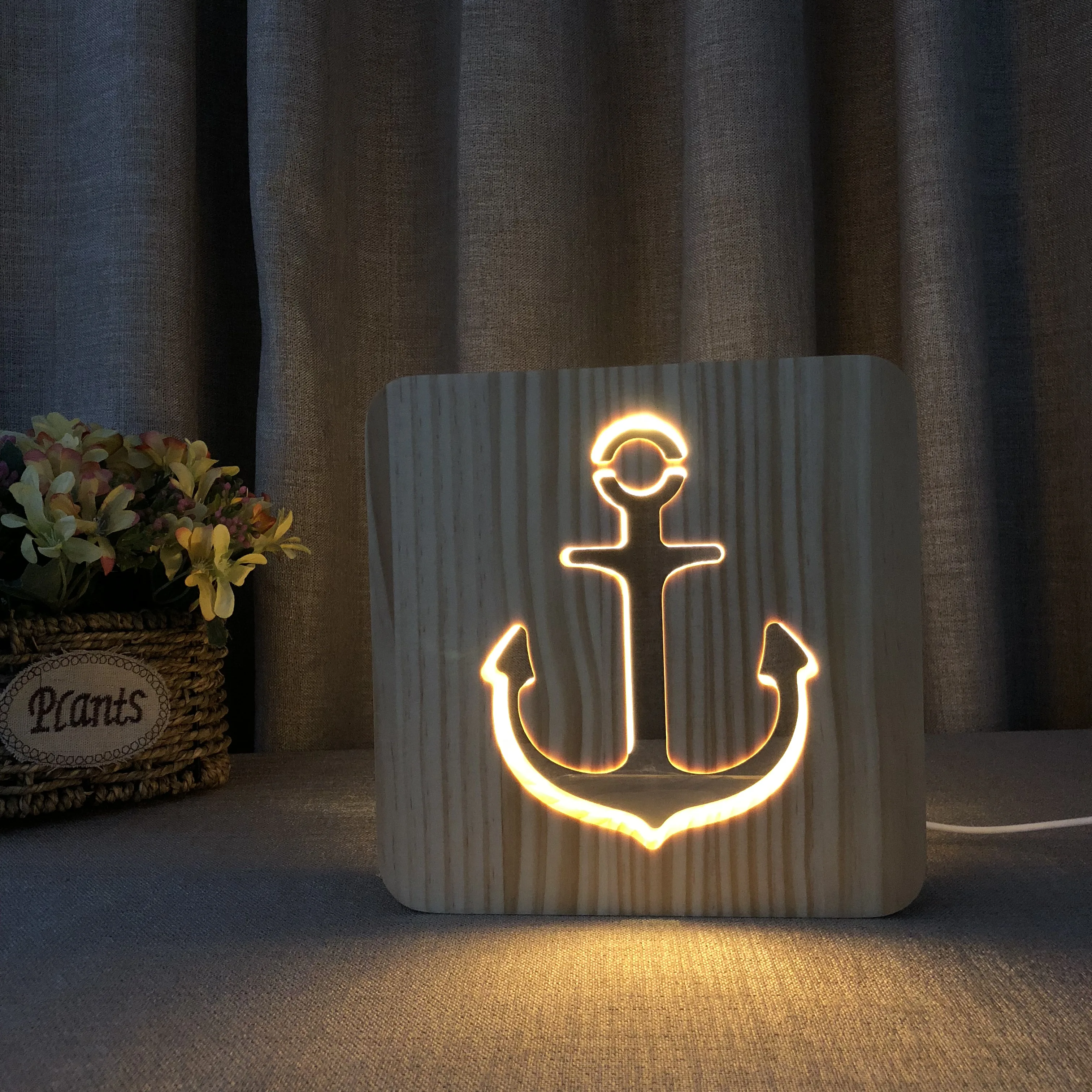 

USB bedside lamp LED Table Lamp Creative Boat Anchor Wood Desk Light for Boys Girl Baby Lamp For Bedroom Night Light Xmas Gifts