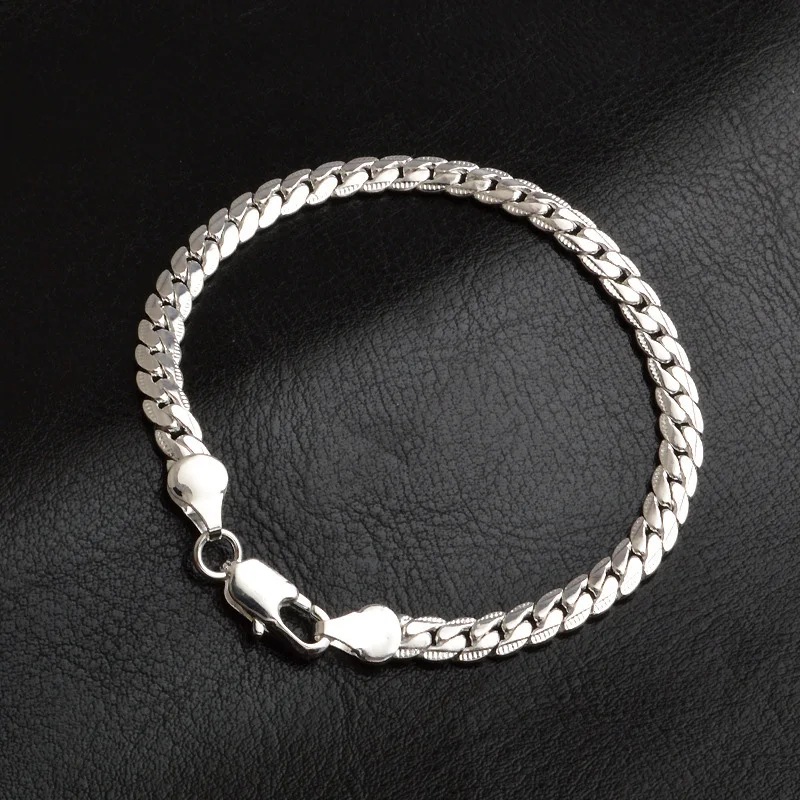 Pure Silver 925 Bracelets for Men 5mm Chain Link Bracelet & Bangles Wristband Costume Male Statement Jewelry Accessories Gifts