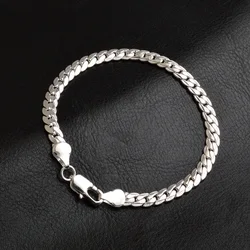 Pure Silver 925 Bracelets for Men 5mm Chain Link Bracelet & Bangles Wristband Costume Male Statement Jewelry Accessories Gifts