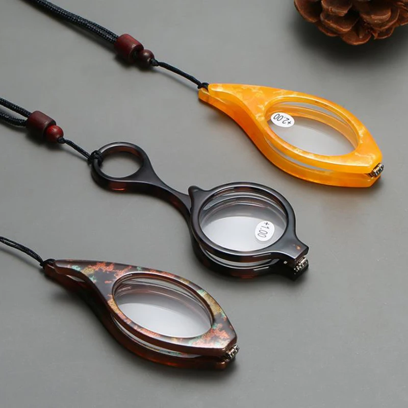Faltbare Anhänger Lesebrille Lupe Tragbare Verhindern Verlust Runde/Katzen Augen Halskette Prebyopie Brille Senden Mit Kette – Detail 7