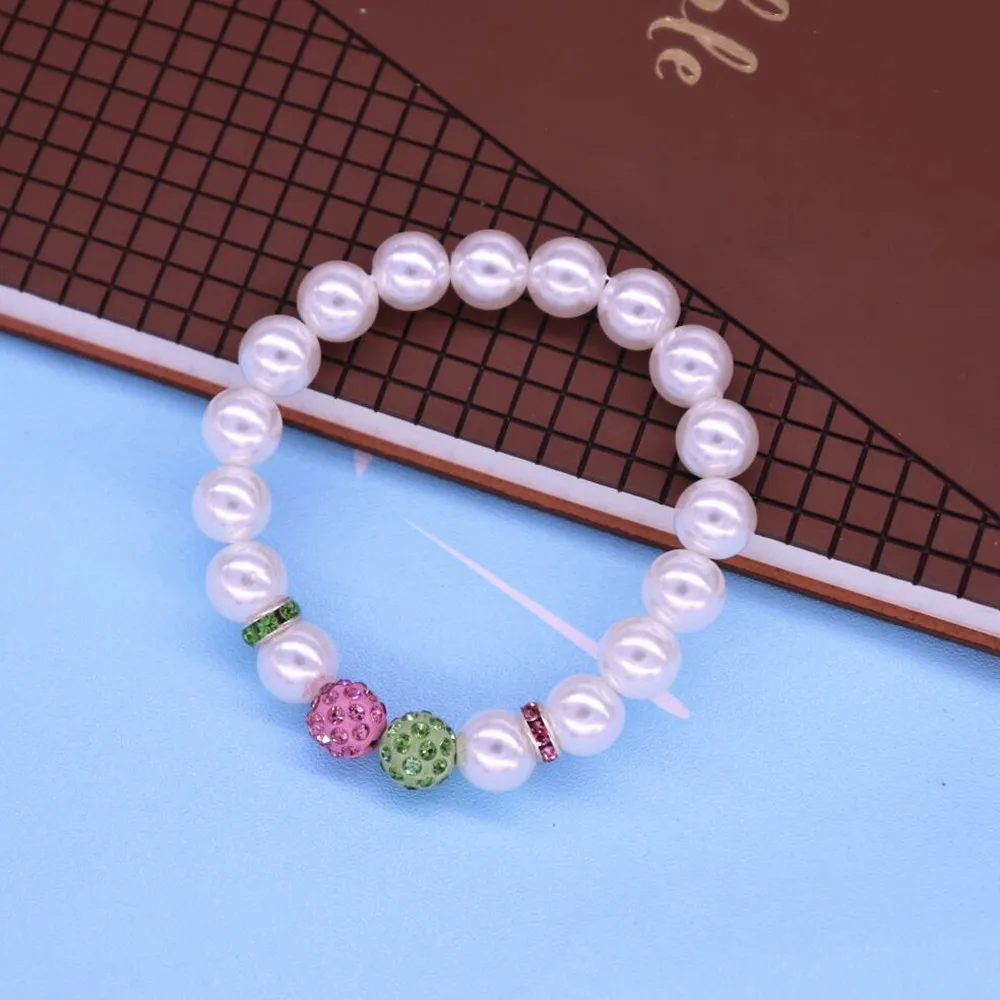 Drop Ship Cheap Pink Green Ball Pearl Beaded Stretch Bracelets For Girl Or Women