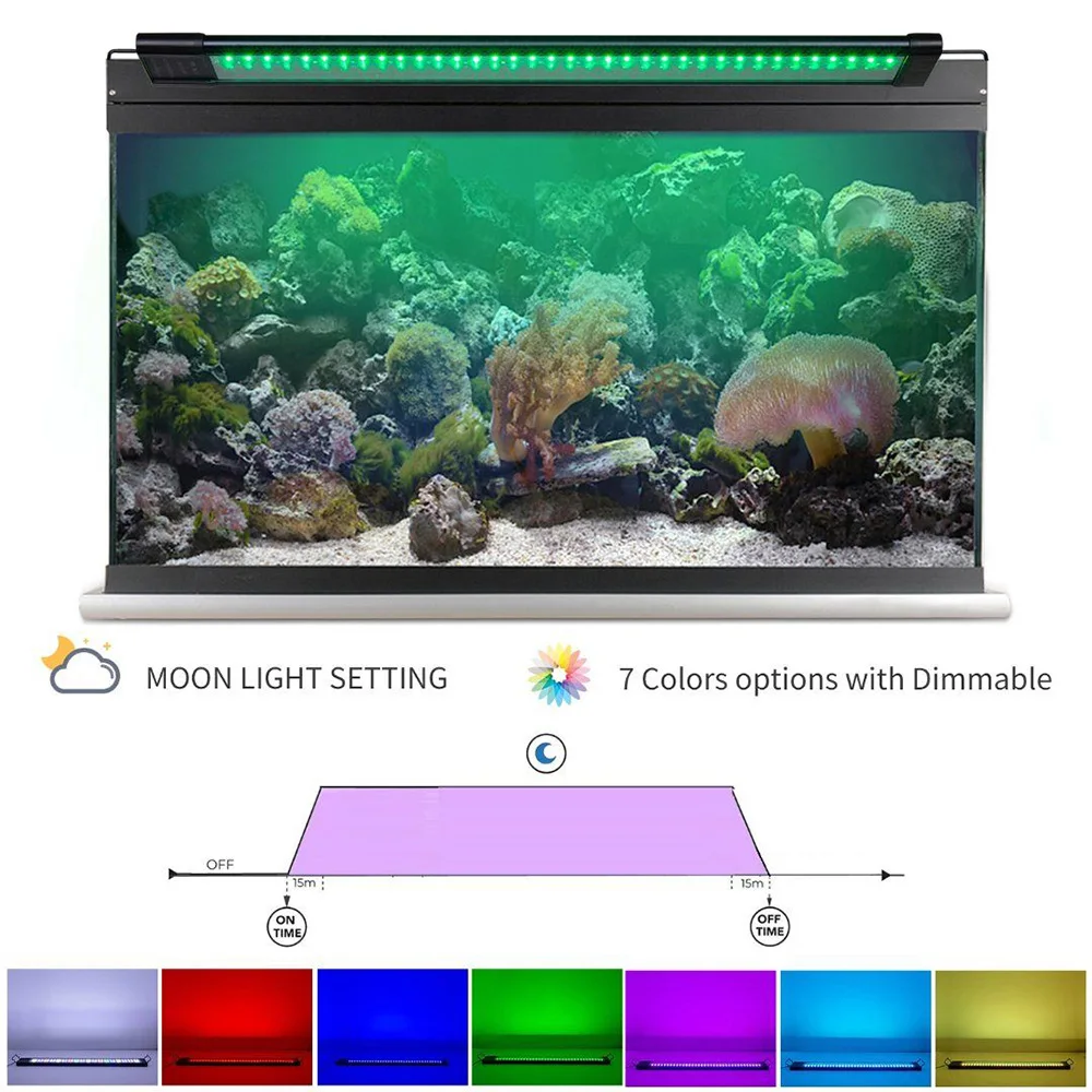 Full Spectrum Aquarium Led Light With Aluminum Alloy Shell Extendable Brackets for Freshwater Smart Fish Tank Lightings