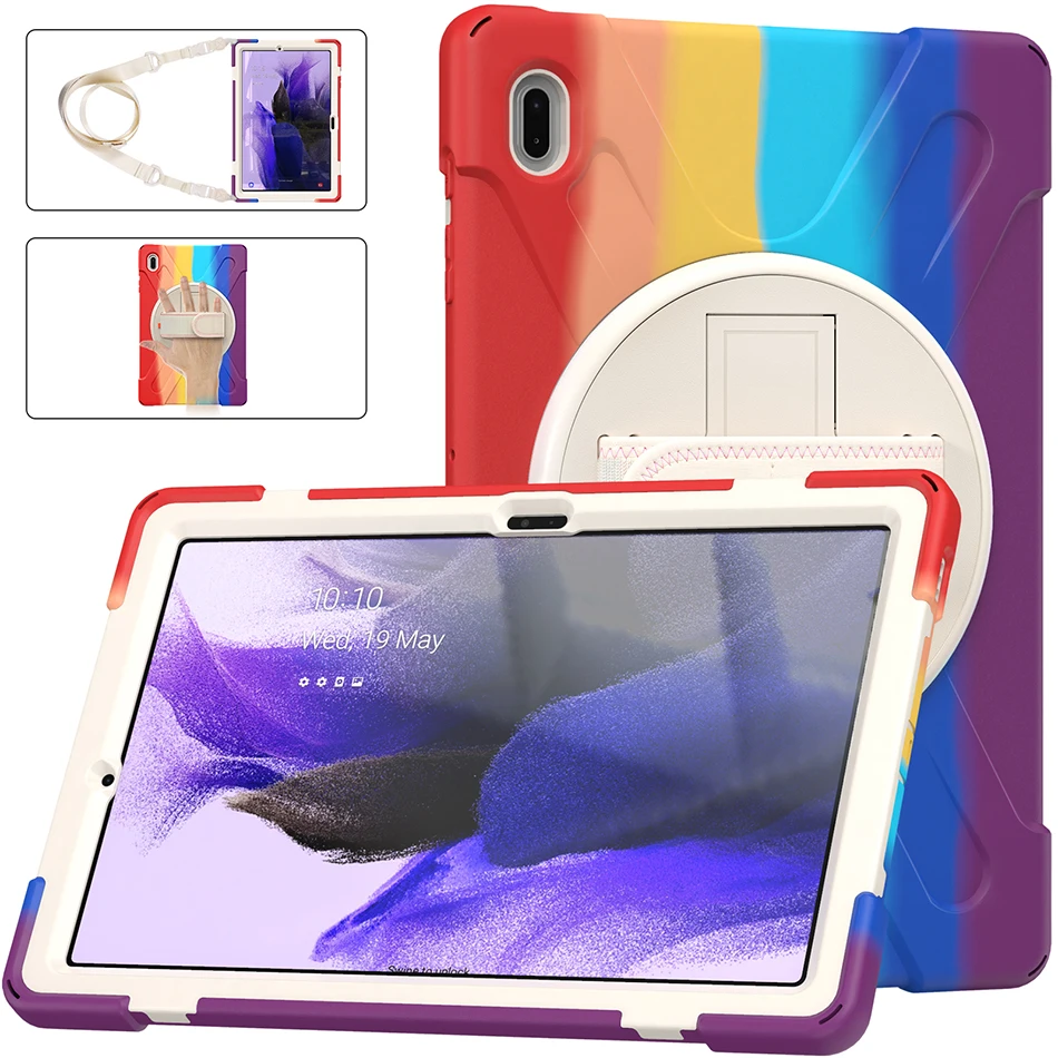 Coque en Silicone pour enfants, étui pour Samsung Galaxy Tab S7 FE 5G T730 T736B T735, antichoc avec support rotatif + sangle