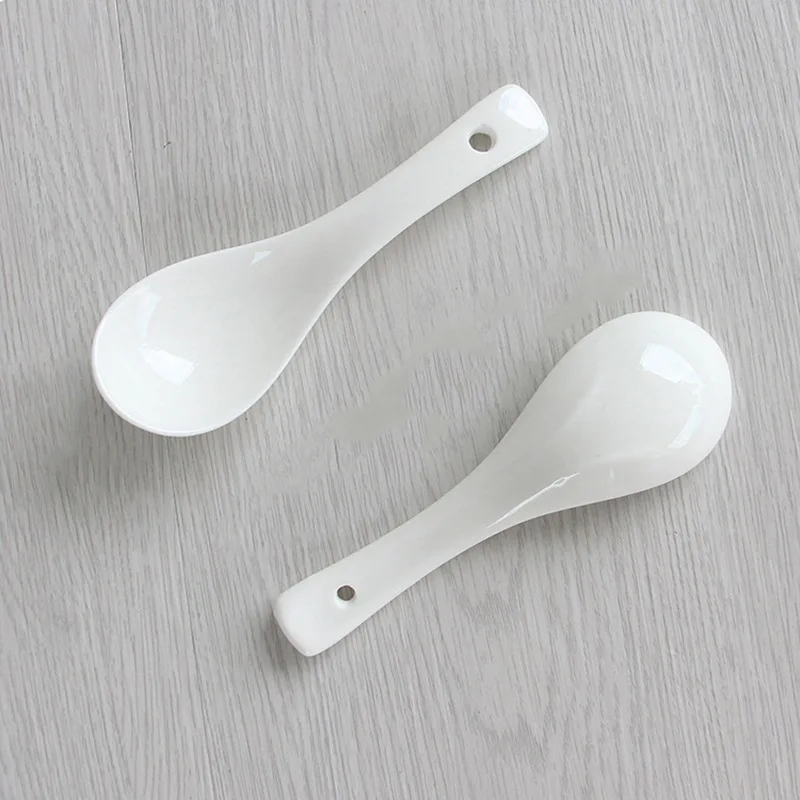 Plain White Bone Ceramic Spoon Kis Soup Spoon, Korean Chinese Rice Scoop Ice Cream Ladle, Porcelain Dinner Spoon