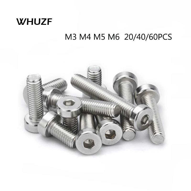 20/40/60pcs M3 M4 M5 M6 304 stainless steel Hex Hexagon Socket Ultra Thin Super Low Flat Wafer Head Allen Cap Screw Bolt