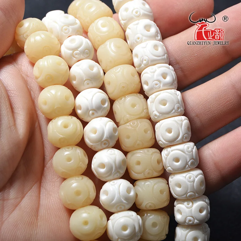 GZ-029 20PCS Yak Bone prayer beads Carved Bead Necklace DIY Scatter Beads Handmade Natural bone beads Hand-chain beige white