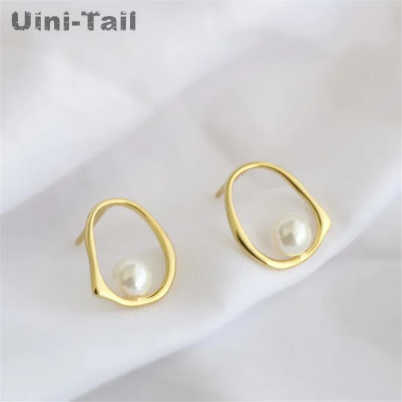 Uini-Tail 2024 new listing 925 Tibetan silver temperament irregular hollow pearl stud earrings simple fashion personality ED251