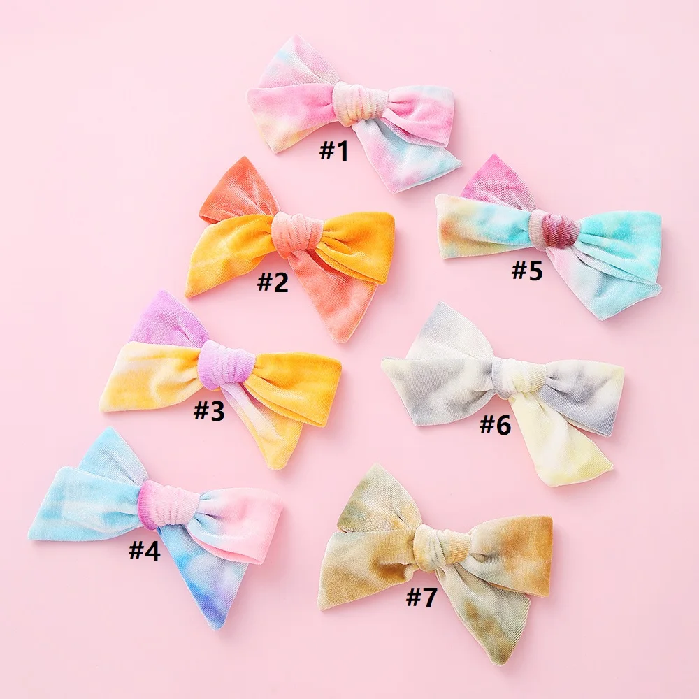 36pc/lot 6“ Tie Dye Velvet Bow Baby Headbands For Girls Rainbow Nylon Elastic Knot Baby Turban Headband Newborn Infant Headwear