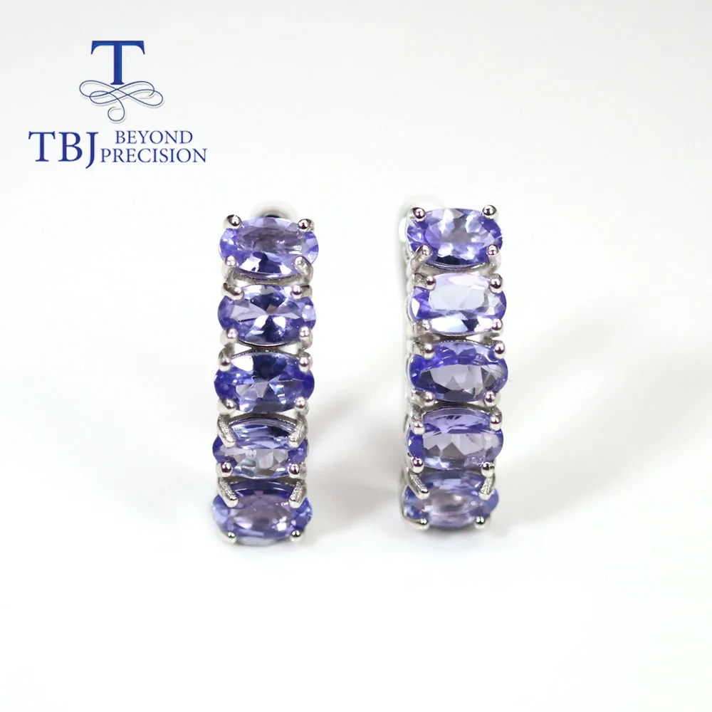 TBJ,natural blue tanzanite clasp earring ,3ct real tanzania aa color 10 piece oval 3*5mm 925 sterling silver fine jewelry women