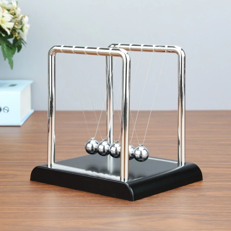 Portable Newtons Cradle Balance Metal Ball Science Physic Toy Fingertip Fidget Swinging Ball Toy for Desktop Anti-stress D5QA