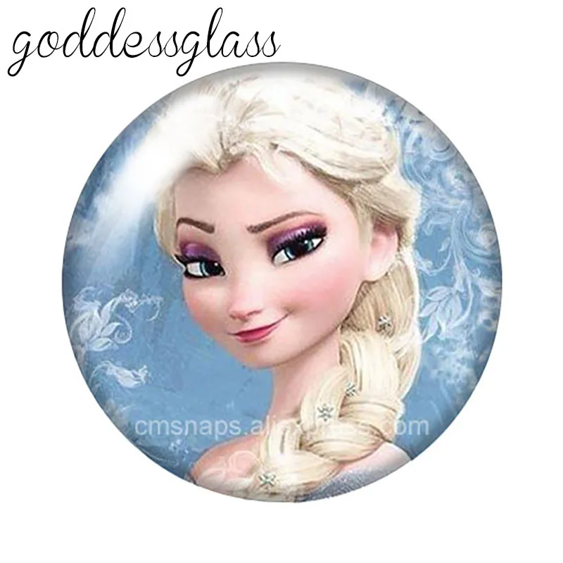 Disney Princess Elsa Anna Cute Olaf 10pcs Round photo glass cabochon 18mm snap buttons for 18mm snap bracelets jewelry wholesale