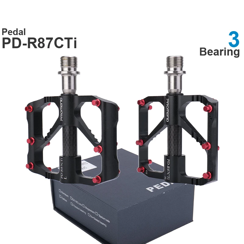 AliExpress PROMEND Promend Road Ultralight Anti-Slip Aluminum Alloy Pedal PD-R87 PD-R87CTi 3 Bearing Black / Ti / Red
