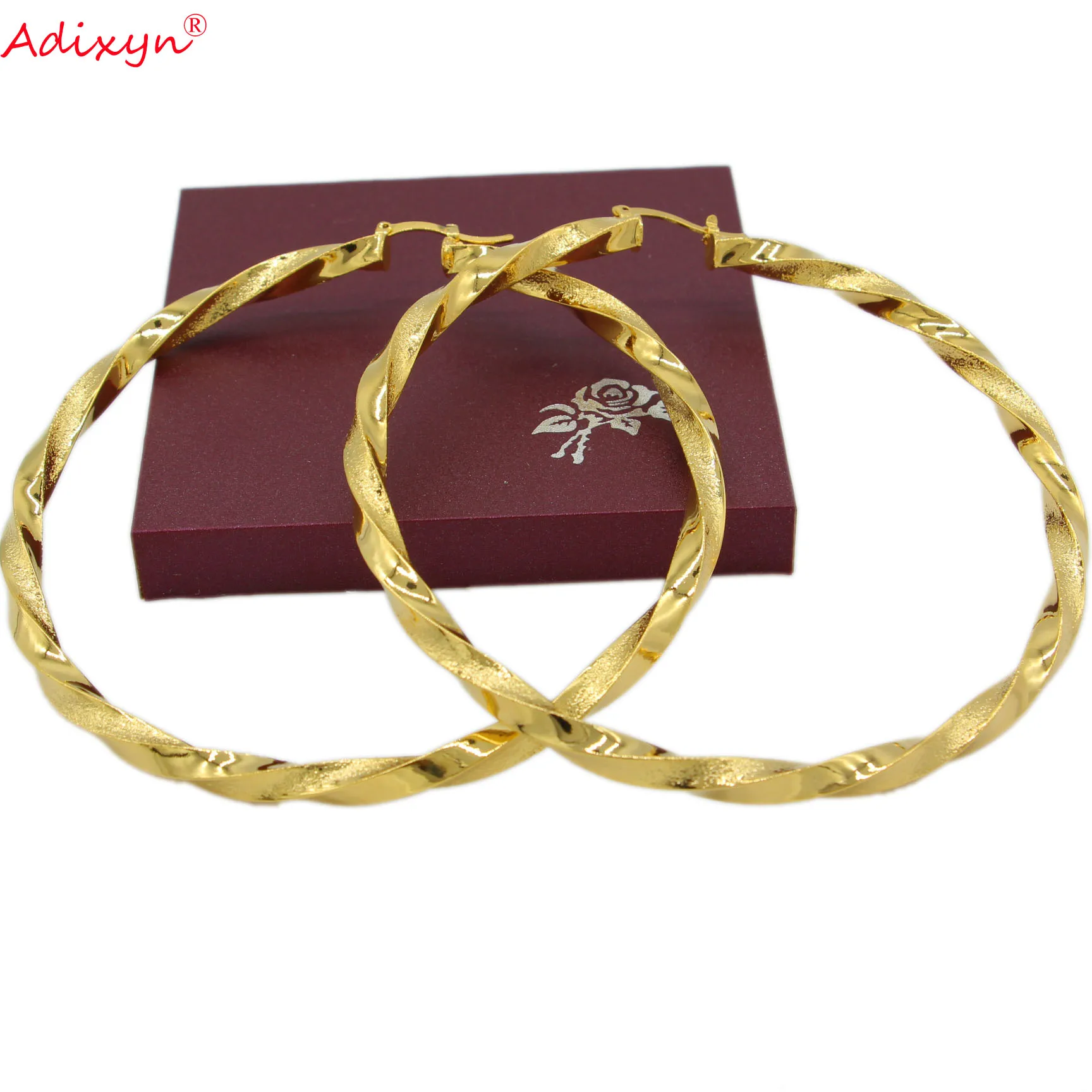 Adixyn 10cm Big Circle African Earrings for Women Gold Color Ethiopian Twisted Hoop Earrings Arab Jewelry N07101