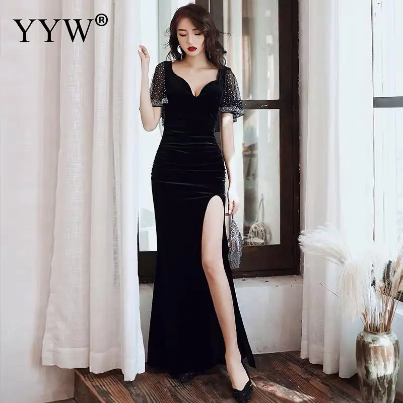 Women Evening Dress Long Formal Sexy Robe De Soiree Flare Sleeve Backless High Split Ladies Elegant Long Party Dress Vestidos