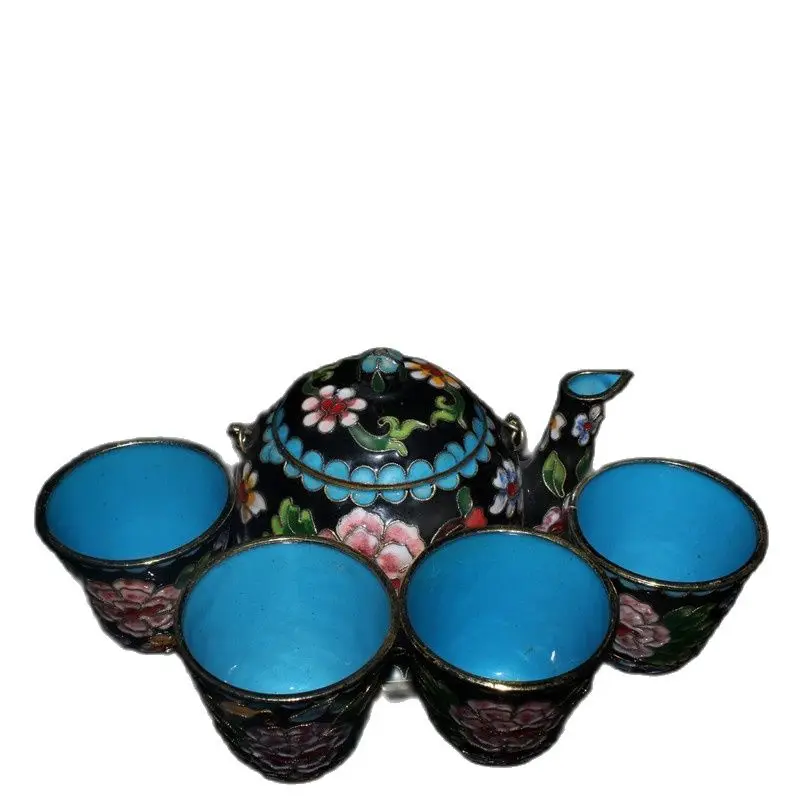 China Old Beijing Old Goods Set Of Copper Cloisonne Kung Fu Teapot Cups