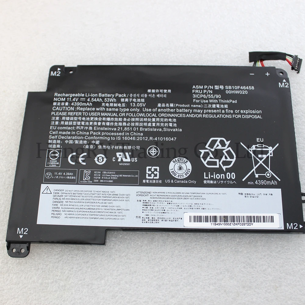 Batería de ordenador portátil para LENOVO, 11,4 V, 53WH, 00HW020, 00HW021, SB10F46458, ThinkPad P40, Yoga 14, serie 460