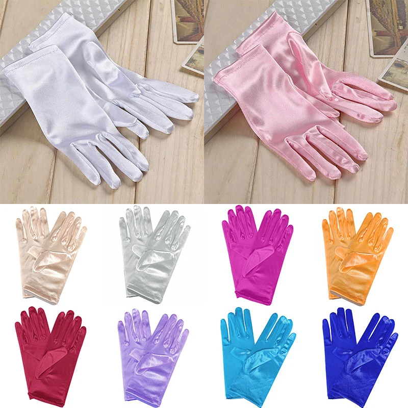 1 PC Girl Lady Satin Short Finger Wrist Gloves Smooth Evening Party Formal Prom Costume Stretch Gloves Red White Etiquette Glove