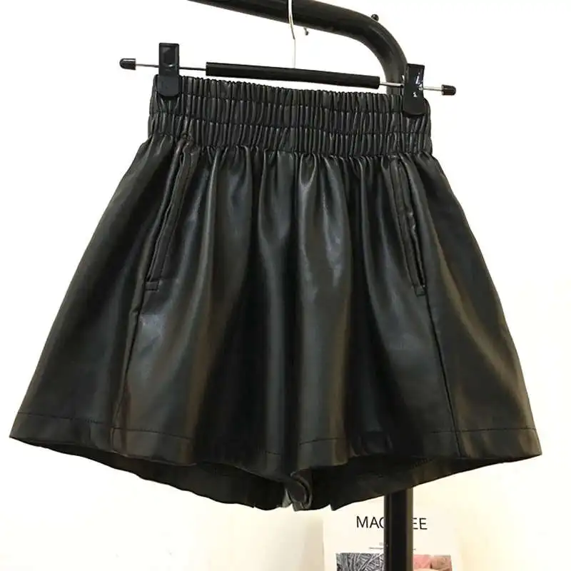 High Waist Leather Shorts Women Autumn Winter Casual Solid Color Wide Leg Faux Leather Shorts Women Casual Biker Shorts C7706