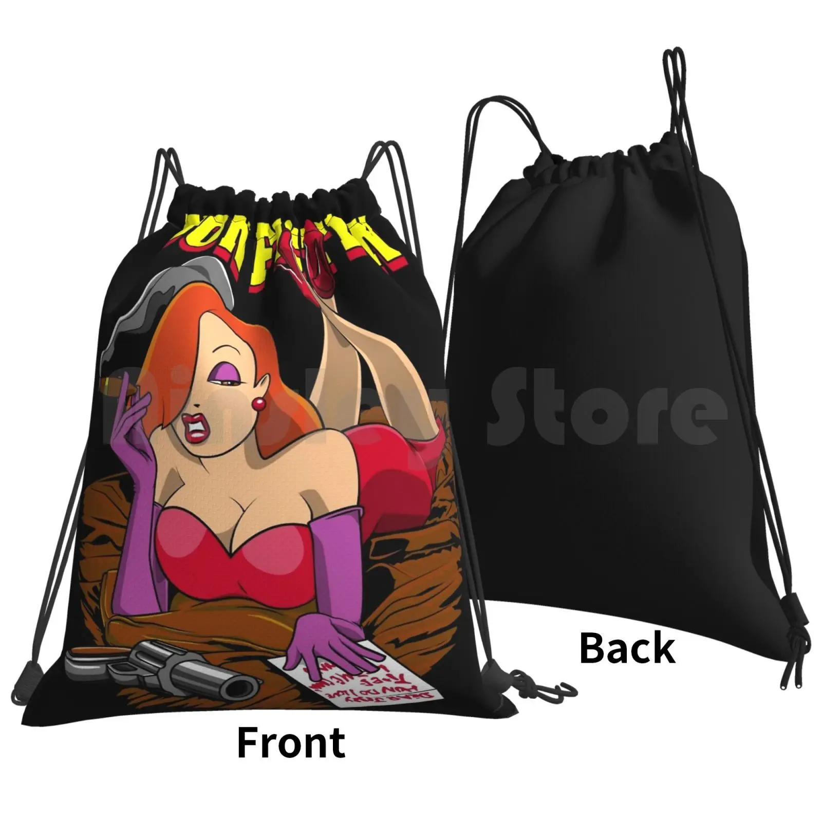 Roger Rabbit Slim's Backpack Drawstring Bag Riding Climbing Gym Bag Redhead Dame Movies Humor Rabbit Toons Pulp Fiction