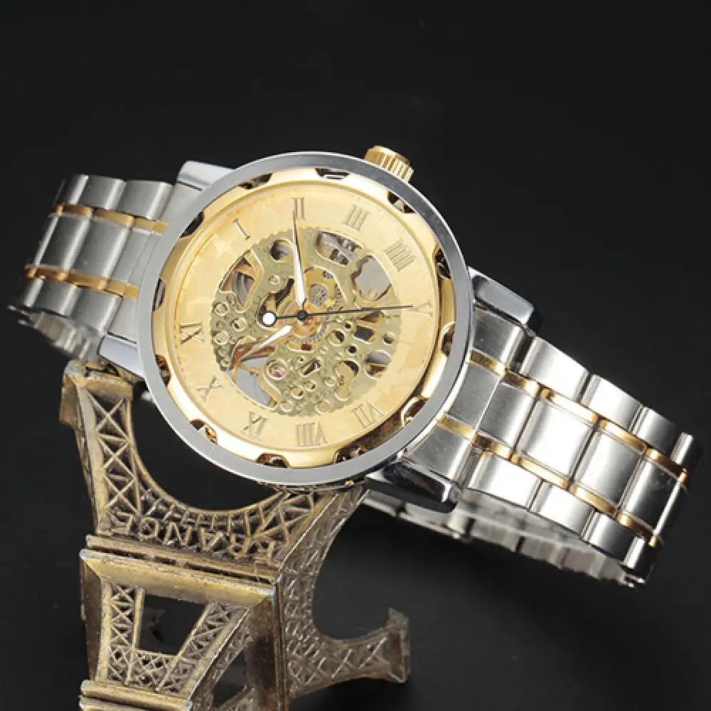 Men Luxury Wrist Watch Mechanical Watch Waterproof Hollow Watch Men Skeleton Roman Number Hollow Dial Band Automatic Watch часы